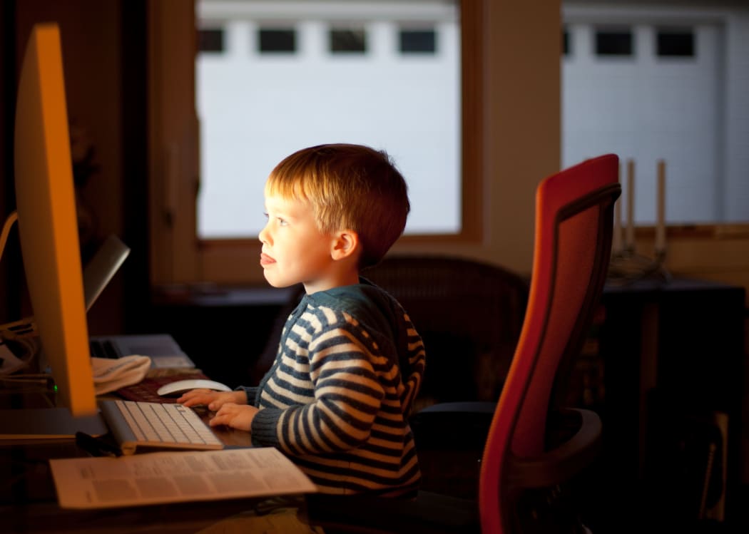 little boy on computer