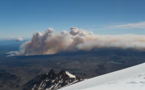The Tongariro fire as seen from near the summit of Mt Ruapehu this weekend.