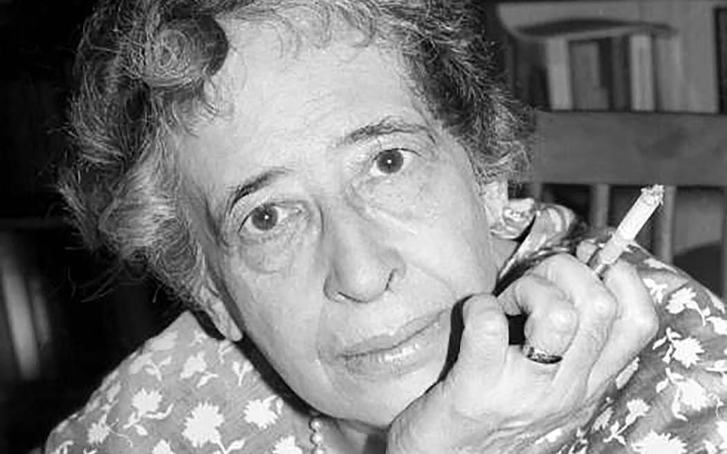 Portrait of German-born American political theorist and author Hannah Arendt (1906 - 1975) with a cigarette in her hand, 1949. (Photo by Fred Stein Archive/Archive Photos/Getty Images)