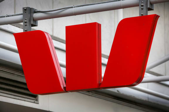 Westpac Bank sign on Queen Street, Auckland.