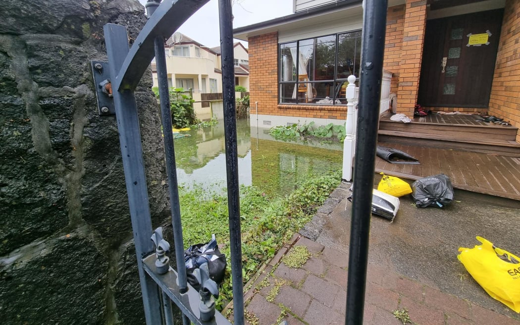 Homes have been stickered and flooding remains on Kimberley Road in Auckland's Epsom.