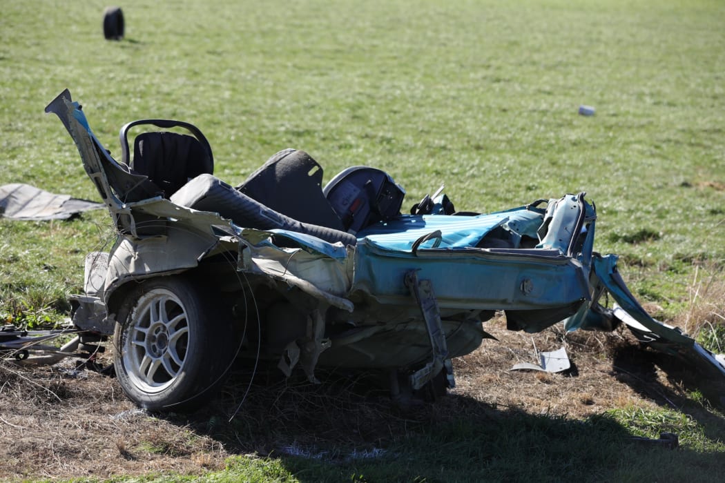 The remains of a vehicle involved in the fatal crash near Ashburton that claimed three lives.