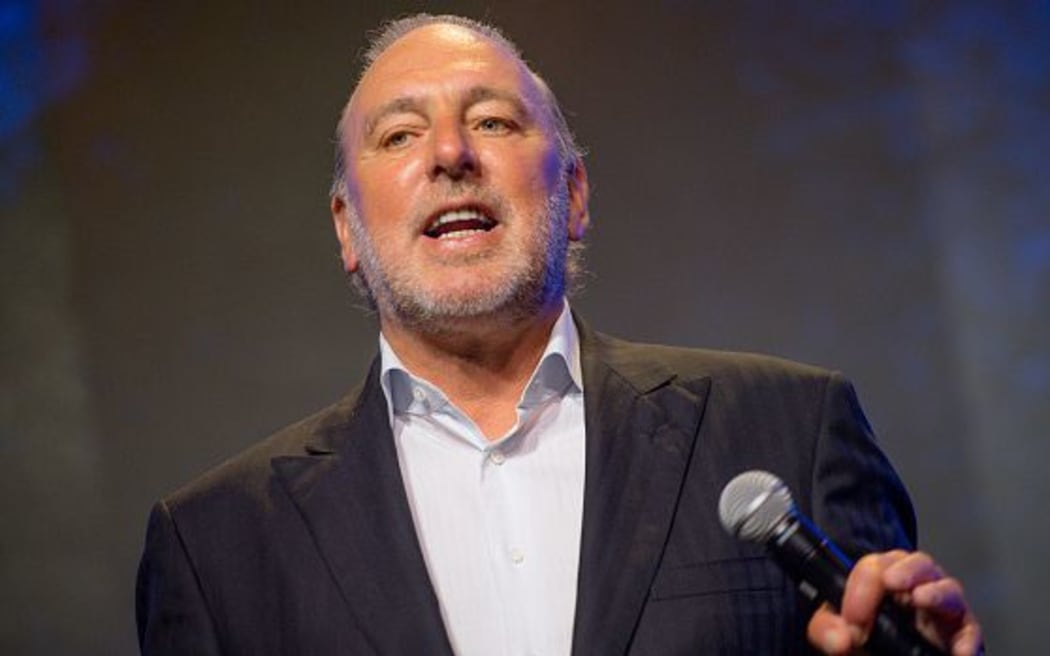 ATLANTA, GEORGIA - JUNE 06: Global Senior Pastor Brian Houston speaks on stage during the Hillsong Atlanta grand opening at Hillsong Atlanta on June 06, 2021 in Atlanta, Georgia.