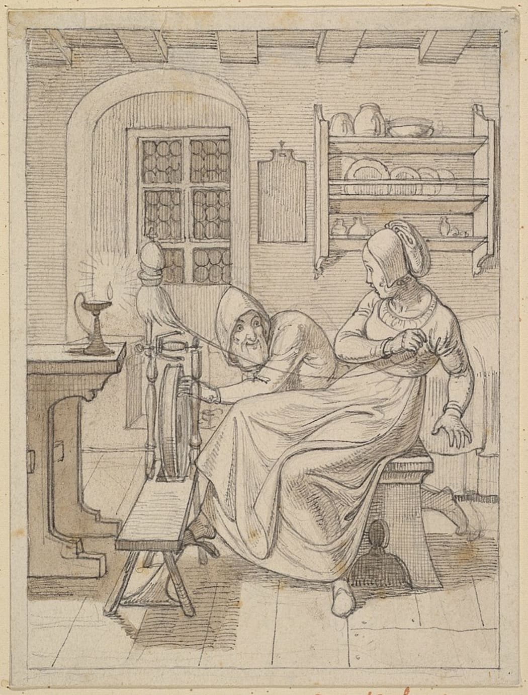 Gustav Heinrich Naeke - Rumpelstiltskin at the Spinning-Wheel and the Dwarf