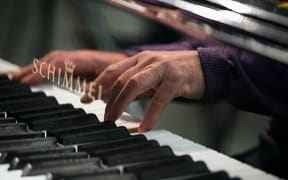 Michael Houstoun with the Martinborough Music Festival’s Schimmel piano at the 2019 Festival.