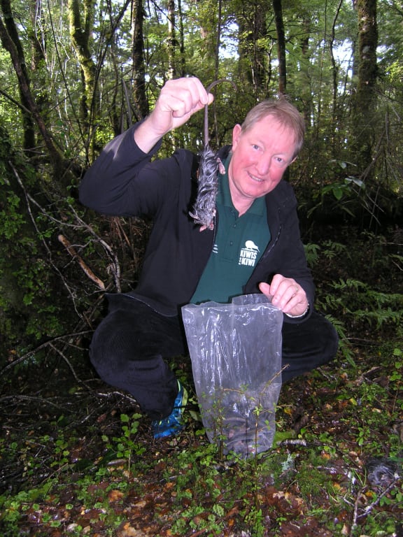 Conservation Minister Nick Smith at the announcement of Battle for our Birds pest control operations at Maruia on Sunday.