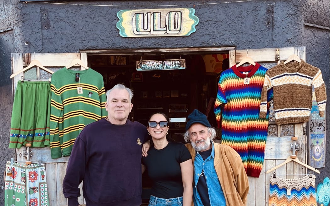 DJ Cian, Kara Rickard, Mark Williams outside ULO in Raglan.