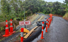 Karekare Road in Karekare, West Auckland on 19 July 2023 where damage from the January flood is still very evident.