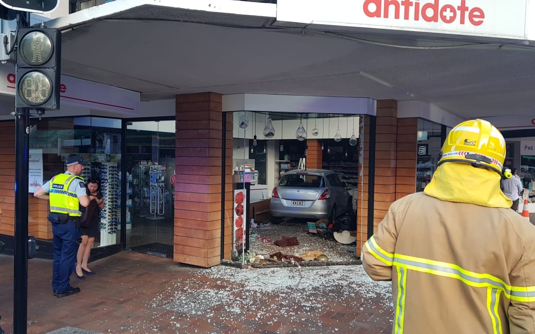 A car crashed through the doors of a central Dunedin pharmacy on 14 February 2024.
