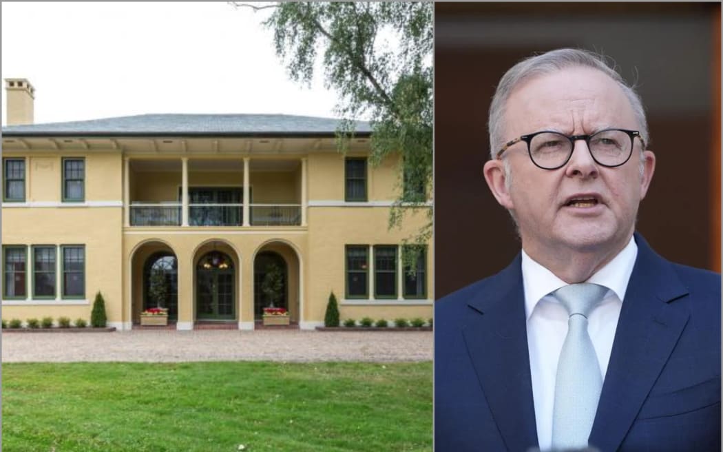 Image of The Lodge in Canberra and Anthony Albanese.