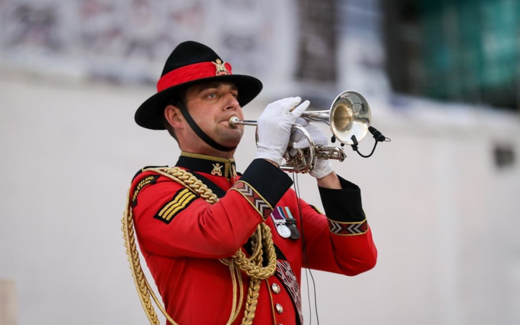 A band member plays at the dawn service in Christchurch