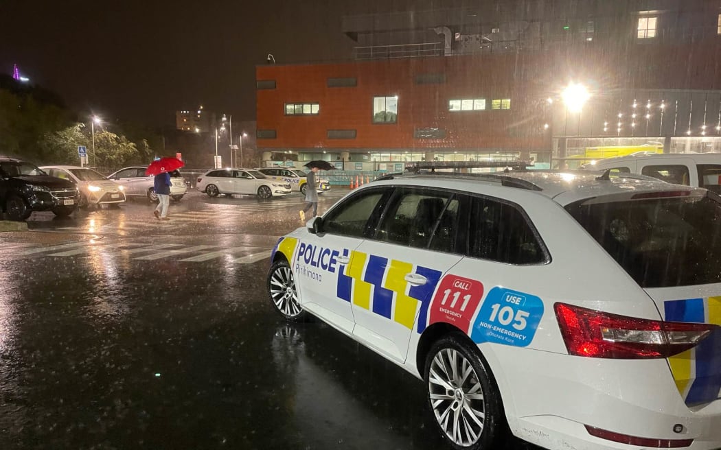 Police outside Wellington Hospital after reports of a firearm discharged on 1 May, 2024.