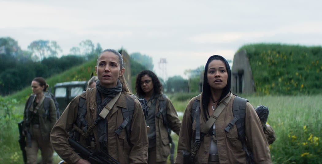 Annihilation’s “Dirty Dozen”: Natalie Portman, Jennifer Jason Leigh (obscured), Tuva Novotny, Tessa Thompson and Gina Rodriguez.