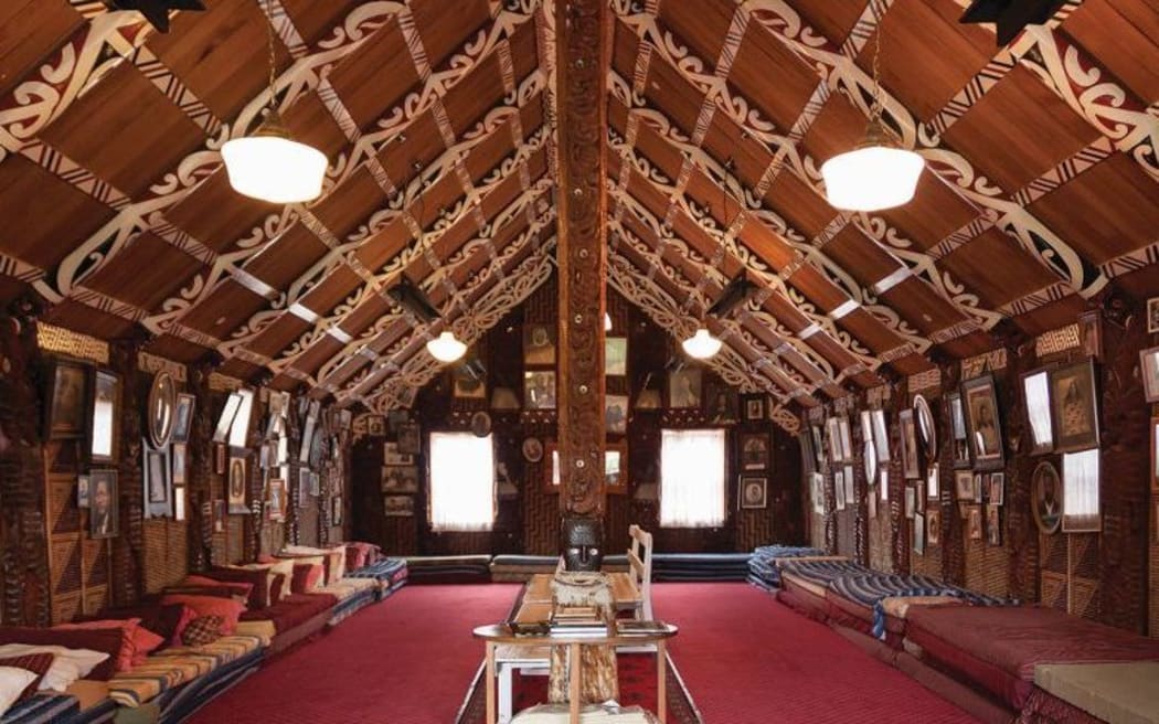 The intricate and rich interior of Kauhuranaki marae.