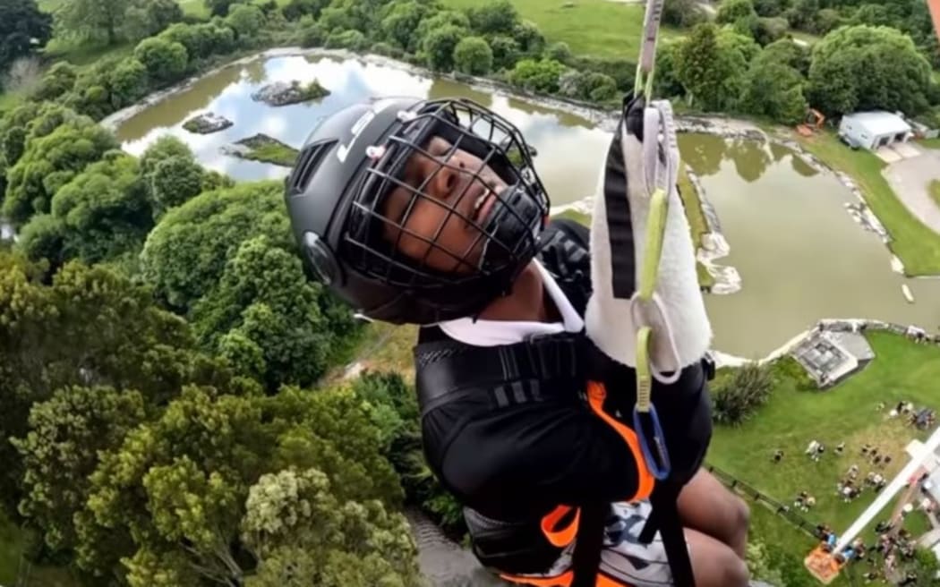 IShowSpeed doing the Vertigo freefall at Velocity Valley in Rotorua.