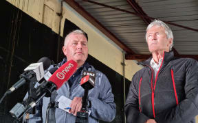 Buller District Mayor Jamie Cleine and MP for West Coast-Tasman Damien O'Connor providing an update to media on the Buller District evacuations.