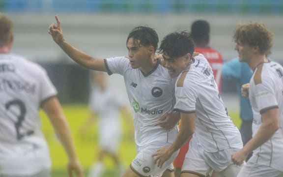 South Island United's Rovu Boyers scores a goal at the OFC Pro League 2026, South Island United v PNG Hekari FC, National Stadium, Honiara, Saturday 14 March 2026. Photo: DJ Mills / www.phototek.nz