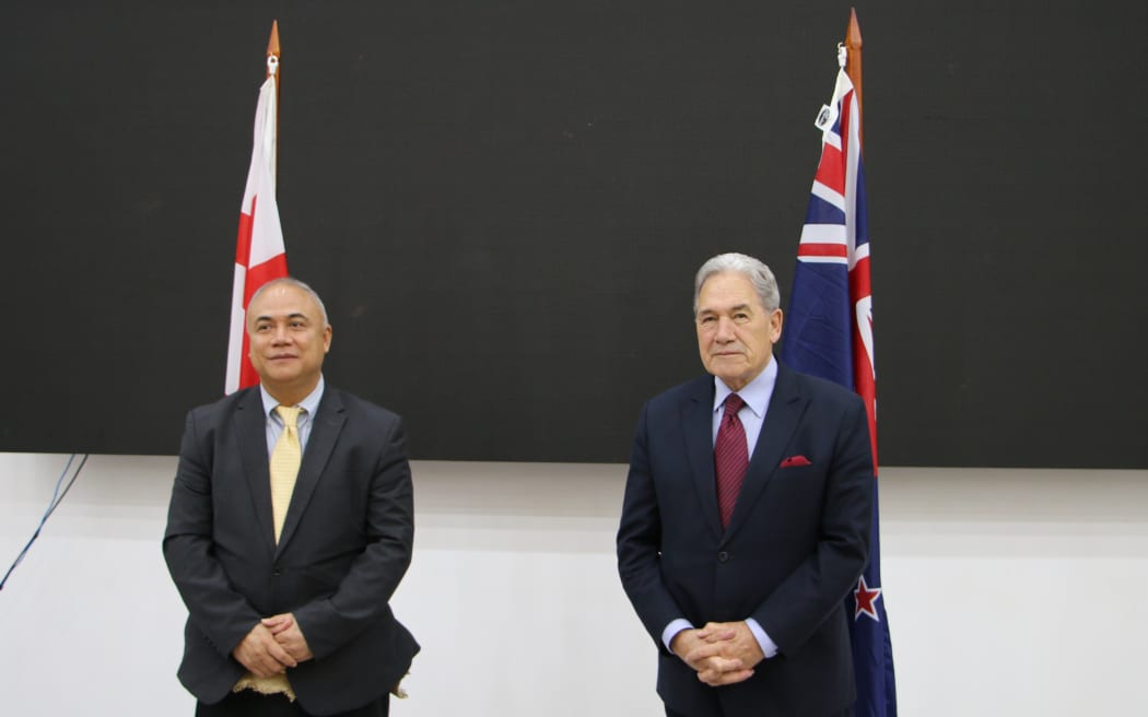 (L-R)  Tonga' Prime Minister 'Aisake Valu Eke and New Zealand's Foreign Minister Winston Peters