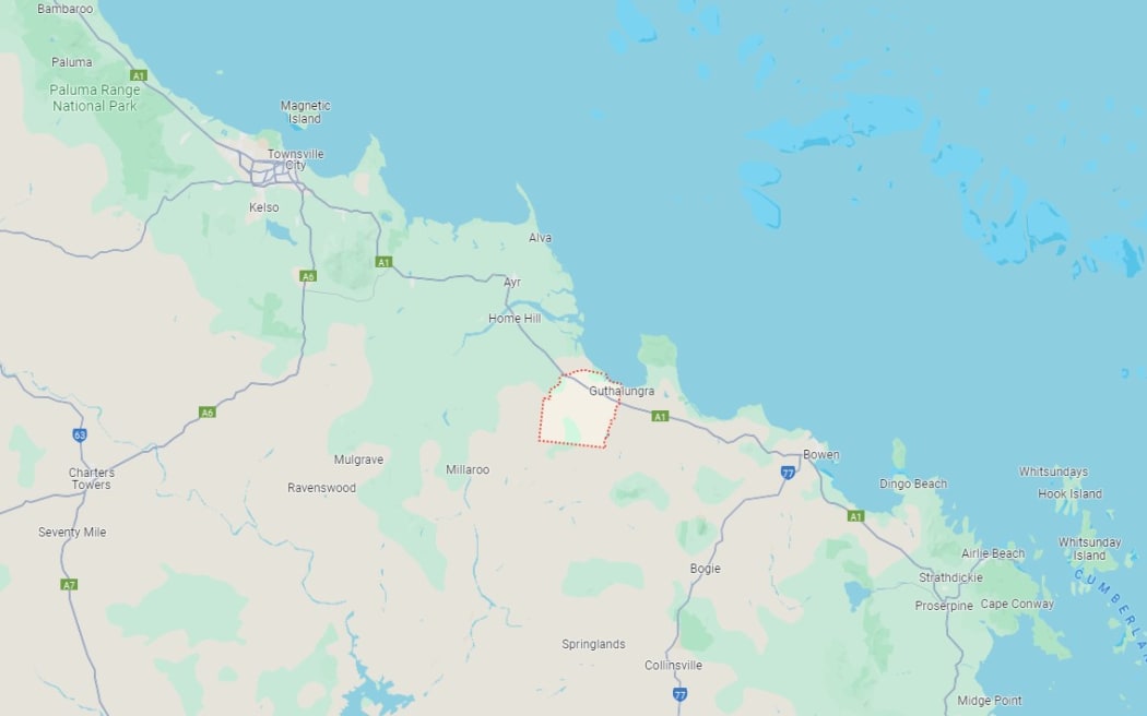 A Google Maps screenshot showing the location of a bus crash near Gumlu in northern Queensland on 30 June 2024.