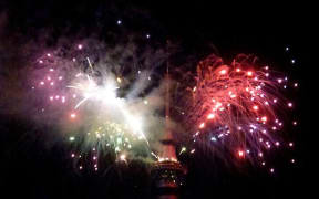 New year fireworks at the Auckland Sky Tower.