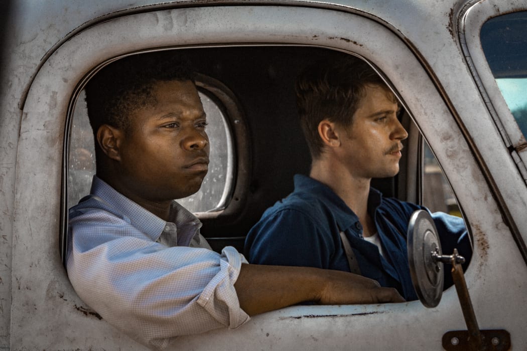 Jason Mitchell as Ronsel and Garrett Hedlund as Jamie - two veterans returning to find they are on different sides back in Mississippi.