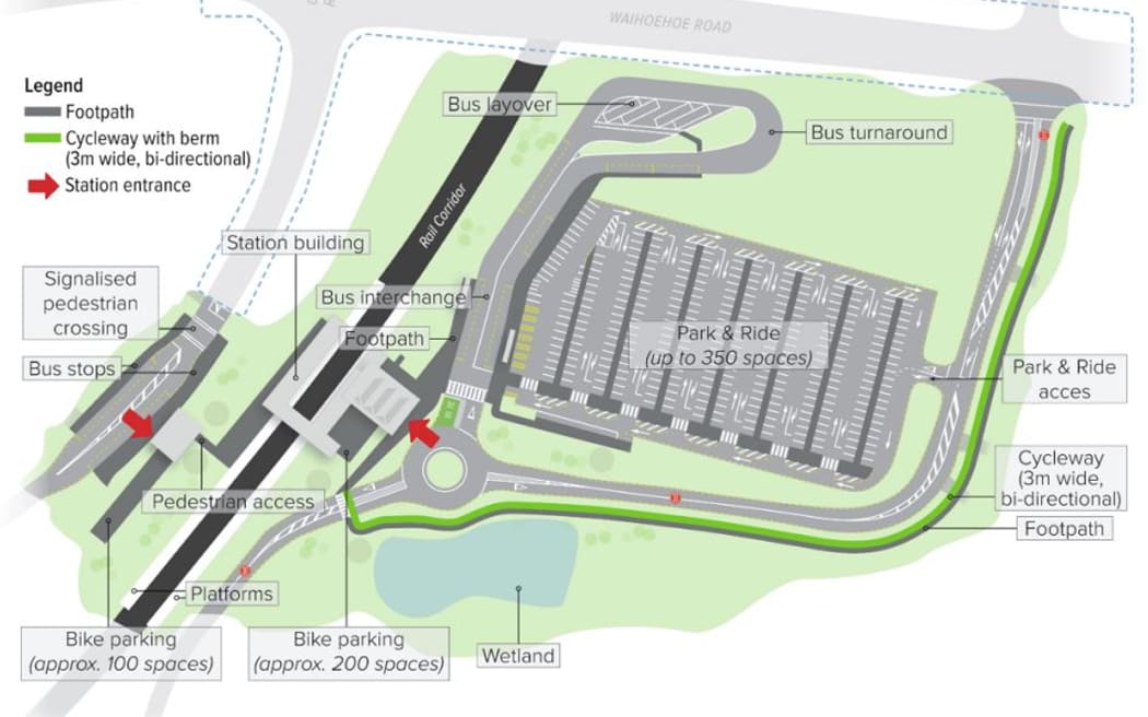 A KiwiRail map of the proposed location of the Drury Central station.