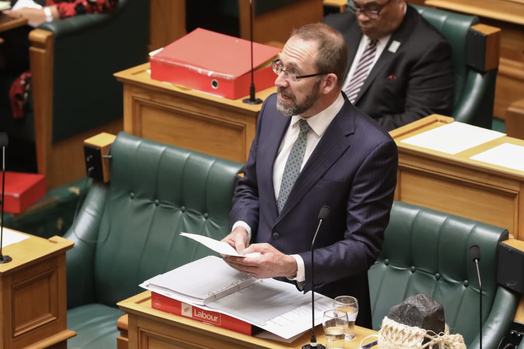 Labour MP Andrew Little, Minister of Treaty Negotiations speaks to Iwi in the Gallery during an iwi bill debate