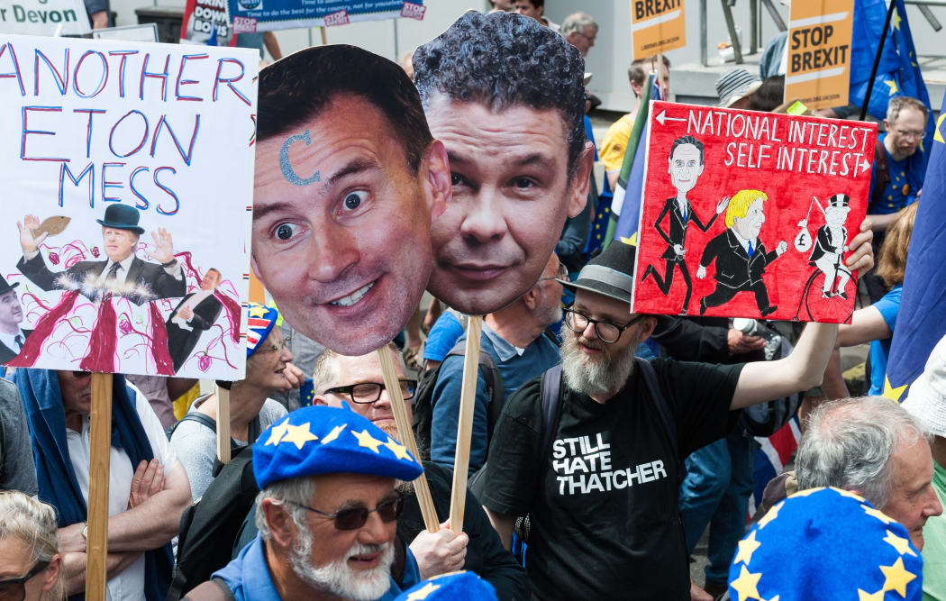 Tens of thousands of pro-European protesters march in an anti-Brexit Yes to Europe, no to Boris demonstration on 20 July, 2019 in London, England.