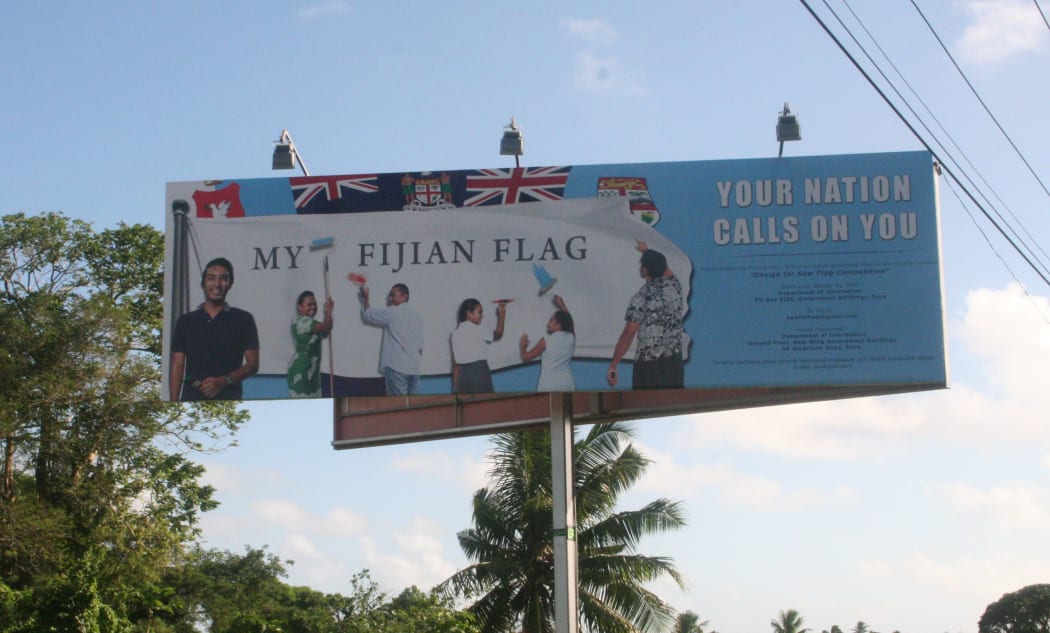 A billboard outside Vatuwaqa Primary School, authorised by the Fiji Government.