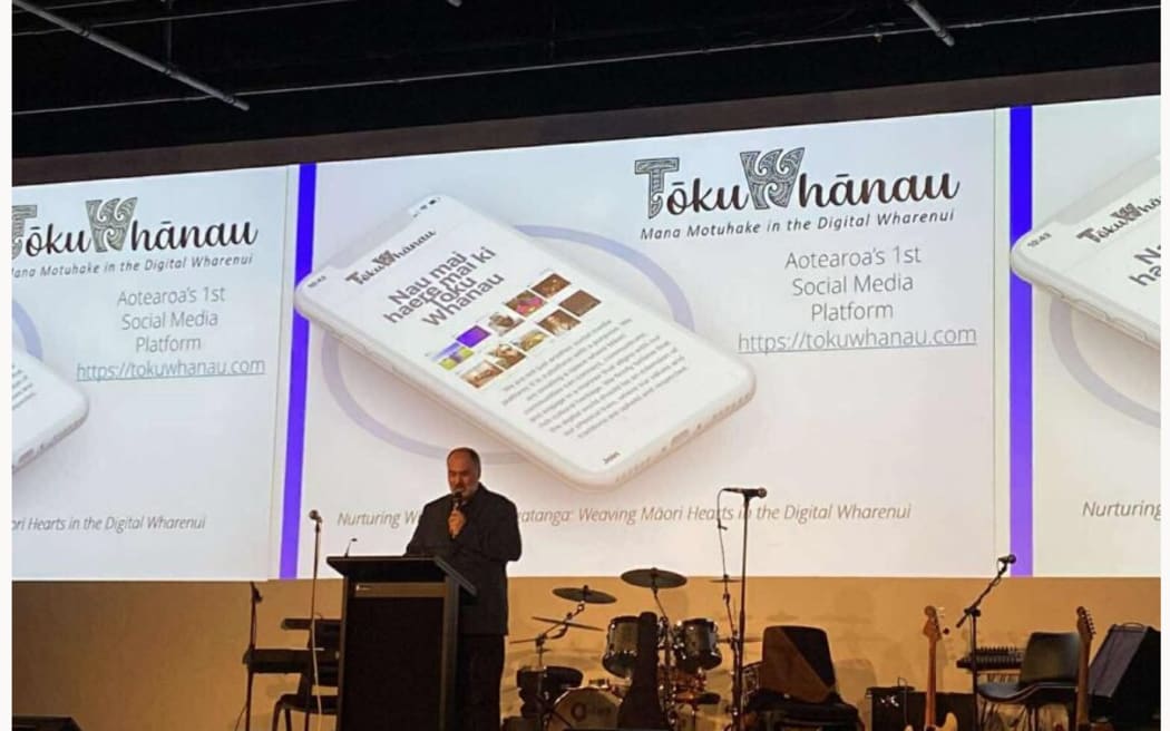 Tōku Whānau creator and IT guru BJ Walbaekken speaking at the "soft launch" for the platform