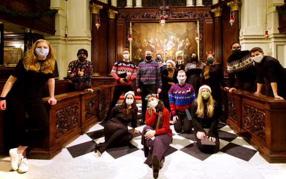 Whanau Voices of Aotearoa Christmas singers in St George’s church.
