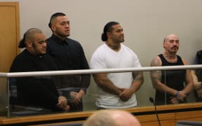 From left: Jarome Fonua, Tyson Daniels, Pasilika Naufahu and Connor Clausen appear in the Auckland District Court.