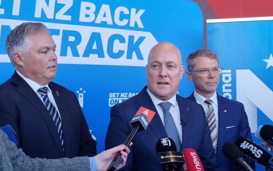 Christopher Luxon speaks to media at the National Party conference.