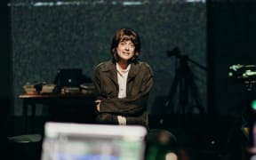 Karin McCracken as Chris Kraus in her and Eleanor Bishop's play Gravity & Grace.