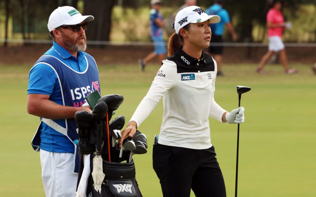 Lydia Ko with new caddie Jonny Scott at the 2018 Women's Australian Open.