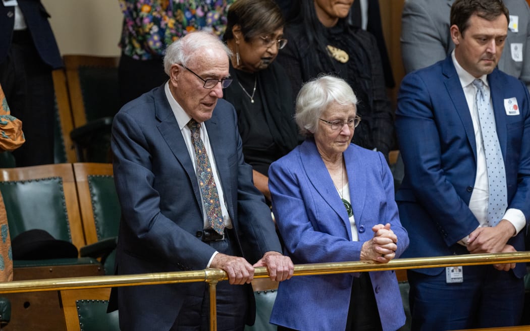 Former Prime Minister Geoffrey Palmer at Jacinda Ardern's valedictory address.