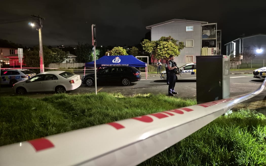 Police at the scene of a reported shooting on Tuarangi Road in Auckland's Grey Lynn on 5 September 2024.