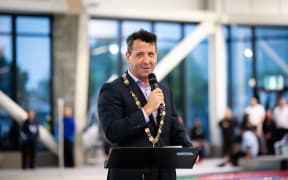 Mayor Campbell Barry speaks at the opening of Te Ngaengae Pool + Fitness Tā i te Kawa 4 December 2024.