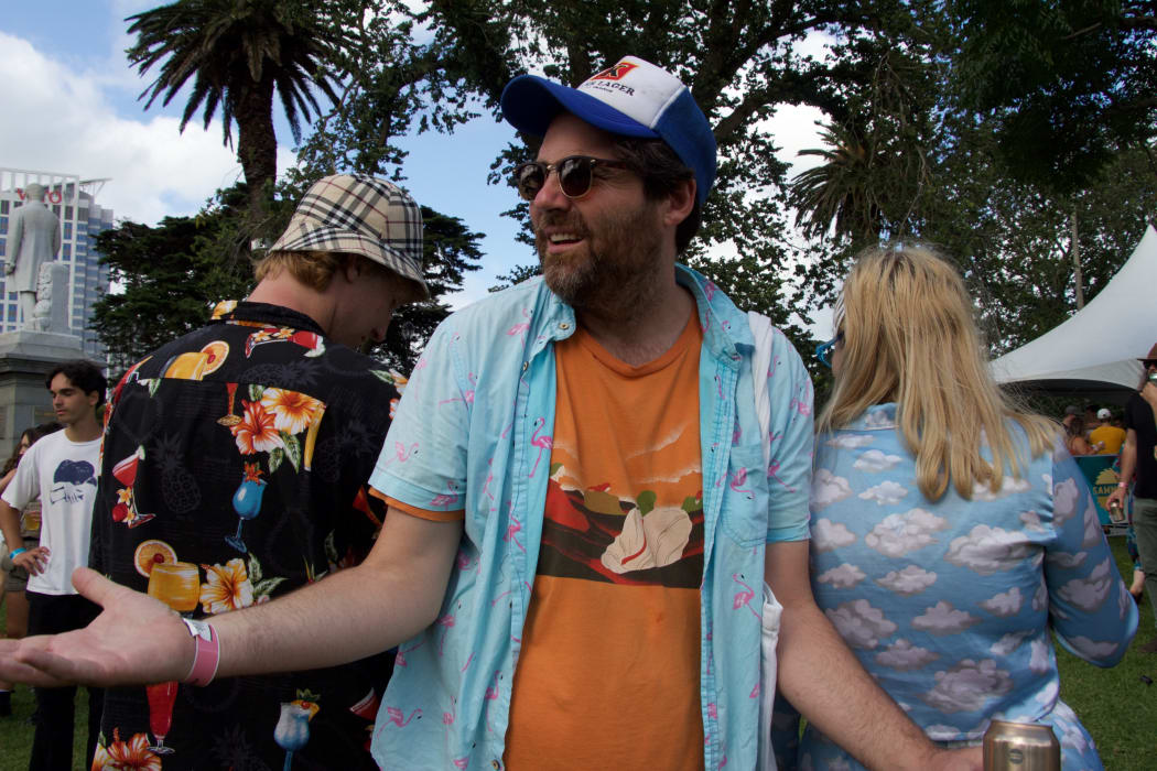 Sam Scott and some festival shirts at Laneway 2019