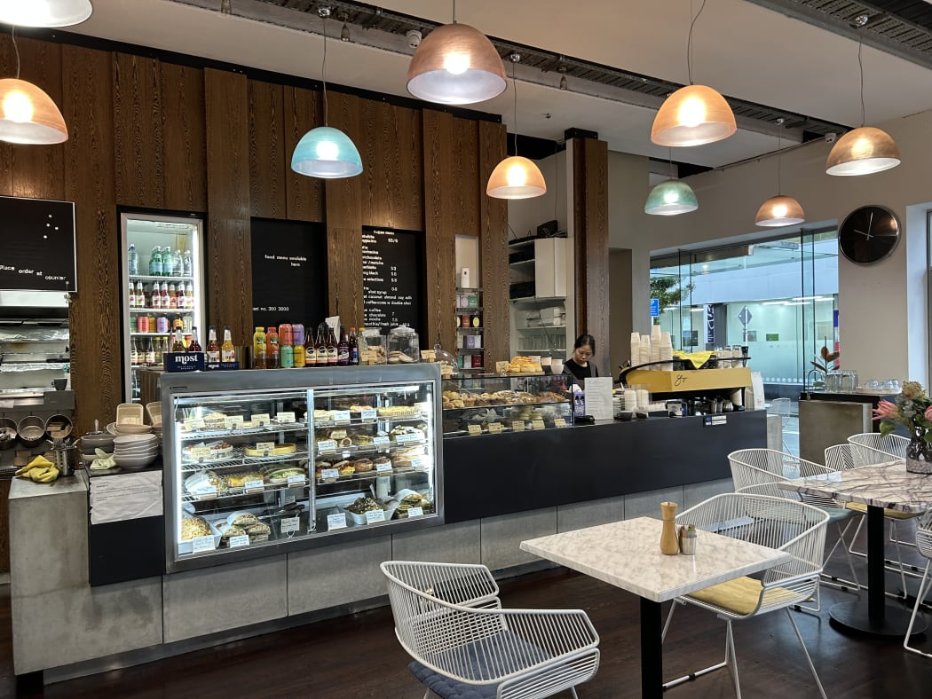 A photograph of a cafe interior.