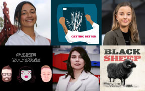 RNZ's Voyager Awards winners - Te Aniwa Hurihanganui;  best narrative podcast Getting Better; Louise Ternouth; best episodic podcast Black Sheep; Veronica Schmidt; and best innovation in digital storytelling winner Game Change.