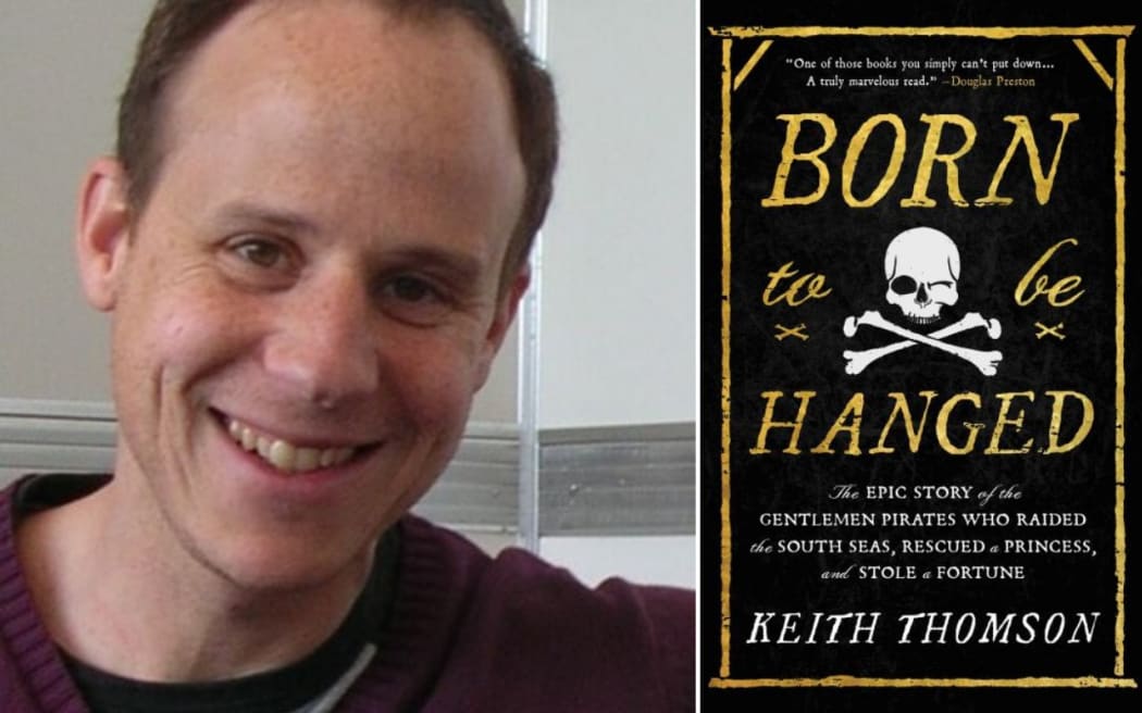 Keith Thomson with book cover of Born to be Hanged.