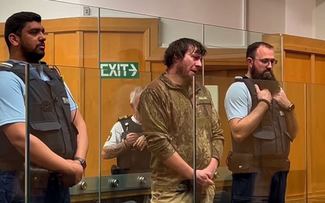 Mark Kelvin Jefferson in the dock of the High Court at Hamilton for sentencing on multiple charges after shooting his friend, Stuart Stobie, dead during a hunting trip near Minginui, in the Bay of Plenty.