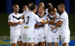 Wellington's Bill Robertson celebrates his goal against Tafea FC in the 2015 OFC Champions League.