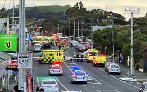 The scene of a major car crash on Mt Eden Road in Auckland.