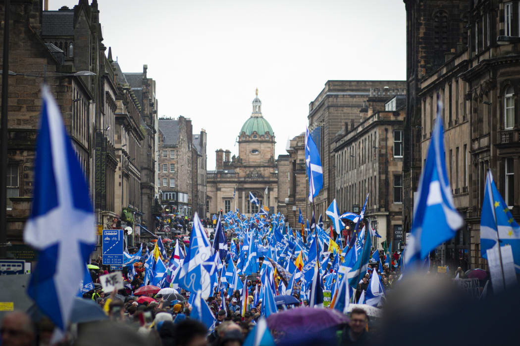 Pro-Scottish independence supporters march from Holyrood Park though the city centre to The Meadows.