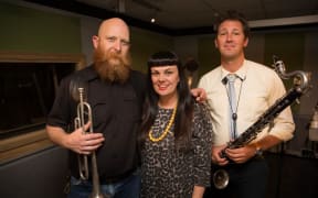 Tim Stewart (left), Tami Neilson (center) and Nick Atkinson (right). 28 October 2016.