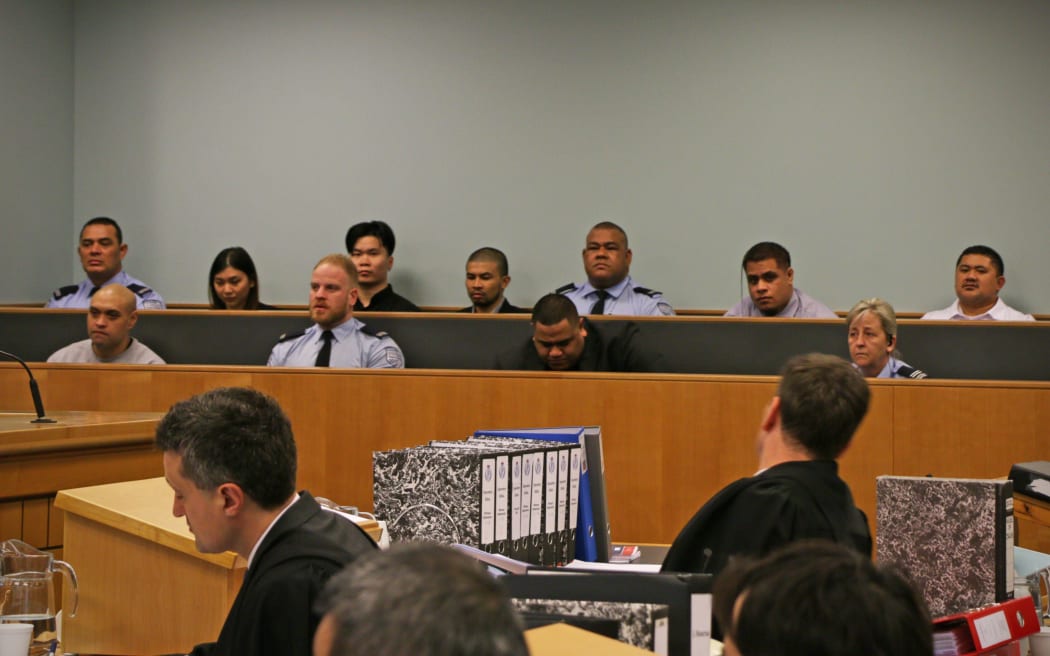 From left, back row: Security guard, translator, Seng Lek Liev, Apichart Korhomklang, security guard, Luigi Havea, Tafito Vaifale.
Front row: Joseph Haurua, security guard, Tevita Fangupo.