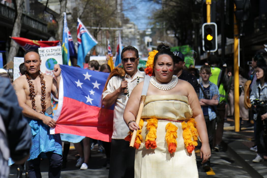 Pacific people marching at the Climate Strike in Wellington