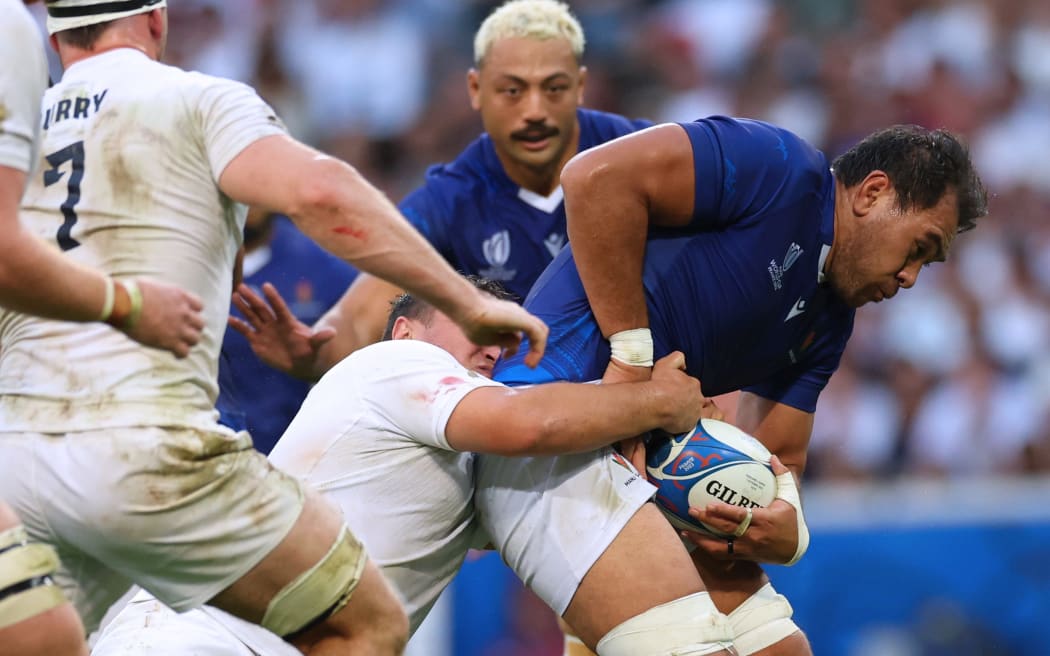 Samoa’s Steven Luatua in action against England at the Rugby World Cup.